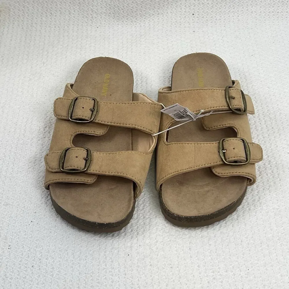 Old Navy Unisex Youth 4 Tan Double Buckle Slide Sandals NWT Earth Footbed